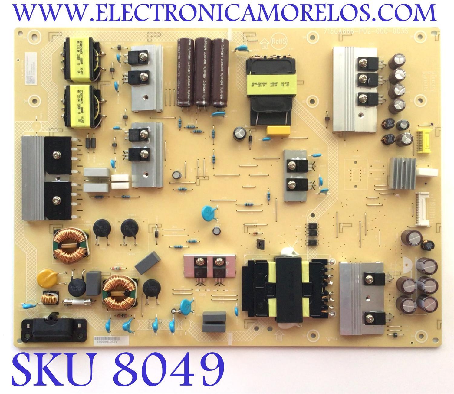 FUENTE DE PODER PARA TV INSIGNIA / NUMERO DE PARTE PLTVLTA01XAG3 / 715GA866-P02-000-003S / LSP750510 / 5710356P0391 / PANEL TPT750WR-QUBF91.K REV:S9WPAW / MODELO NS-75F301NA22
